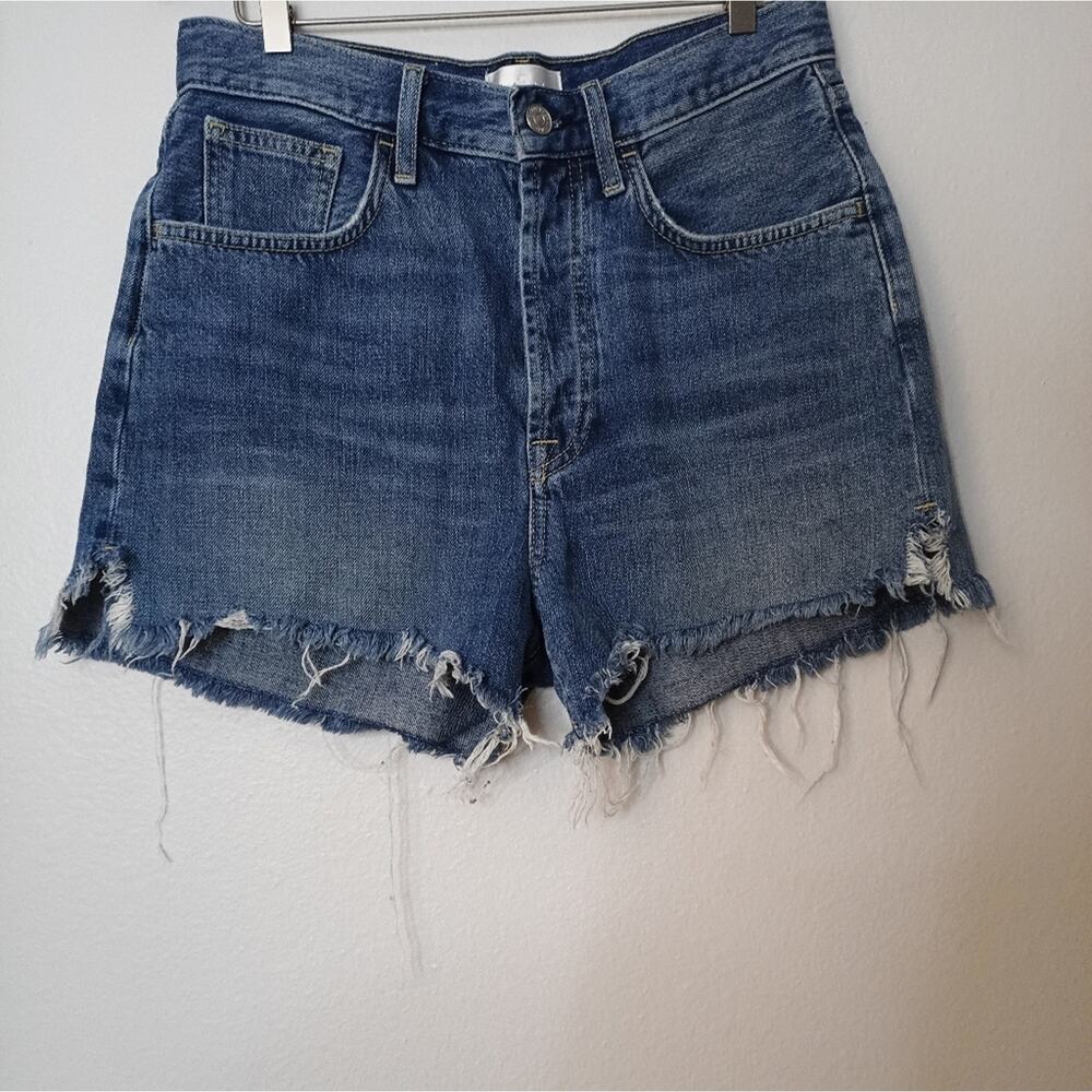 7 For All Mankind Blue Distressed Jean Shorts Ruby Cut Off Fringe Boho Festival